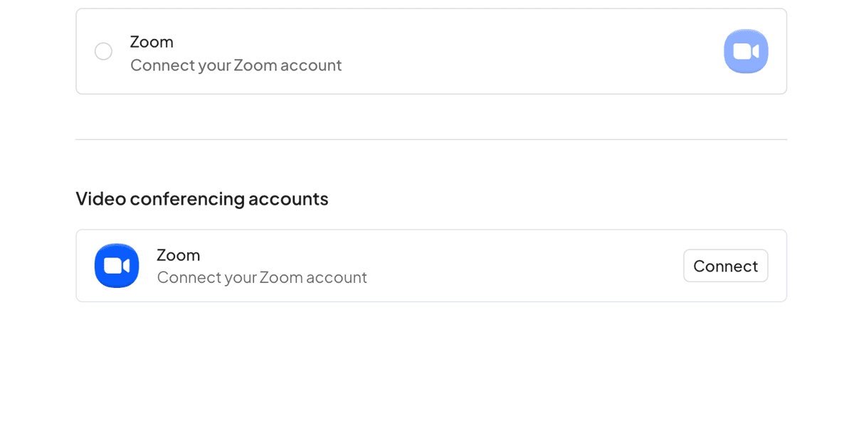 Conferencing settings page with option to add Zoom