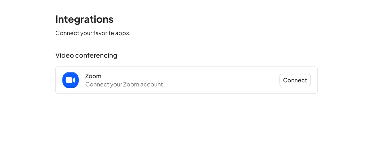 Conferencing settings page with option to add Zoom